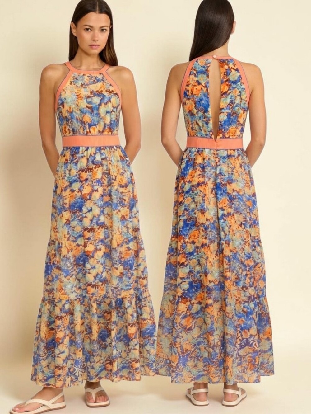 LUCY PARIS Watercolor Floral Print Maxi Dress - Size S